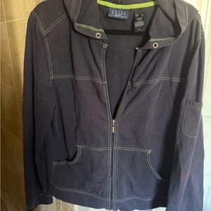 Liz Claiborne Black Utility Jacket with Green Stitching